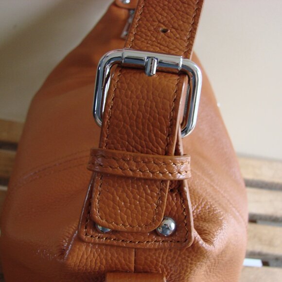 Heshe Genuine Pepple Grain Leather Tote Shoulder Bag Satchel Purse Tan Brown - Picture 5 of 15